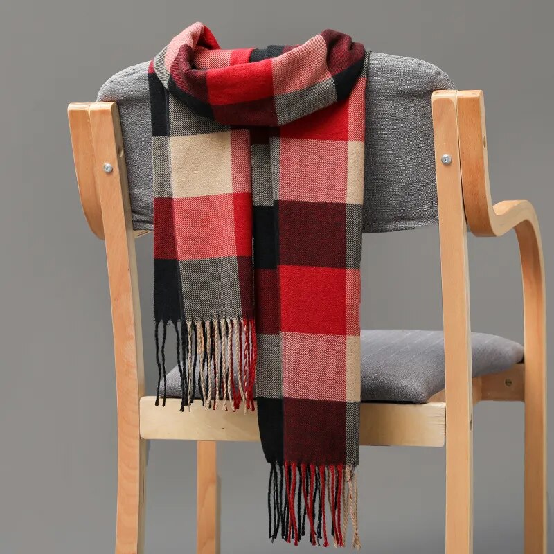 jiaabc 185*35cm outdoor Plaid Winter Scarf Women men unisex shalw Warm wrap muffler muffler Fashion Cashmere hijab pashmina tassels