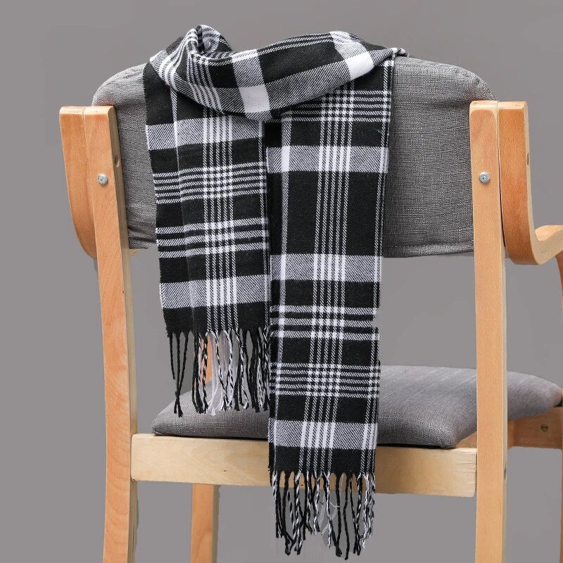 jiaabc 185*35cm outdoor Plaid Winter Scarf Women men unisex shalw Warm wrap muffler muffler Fashion Cashmere hijab pashmina tassels