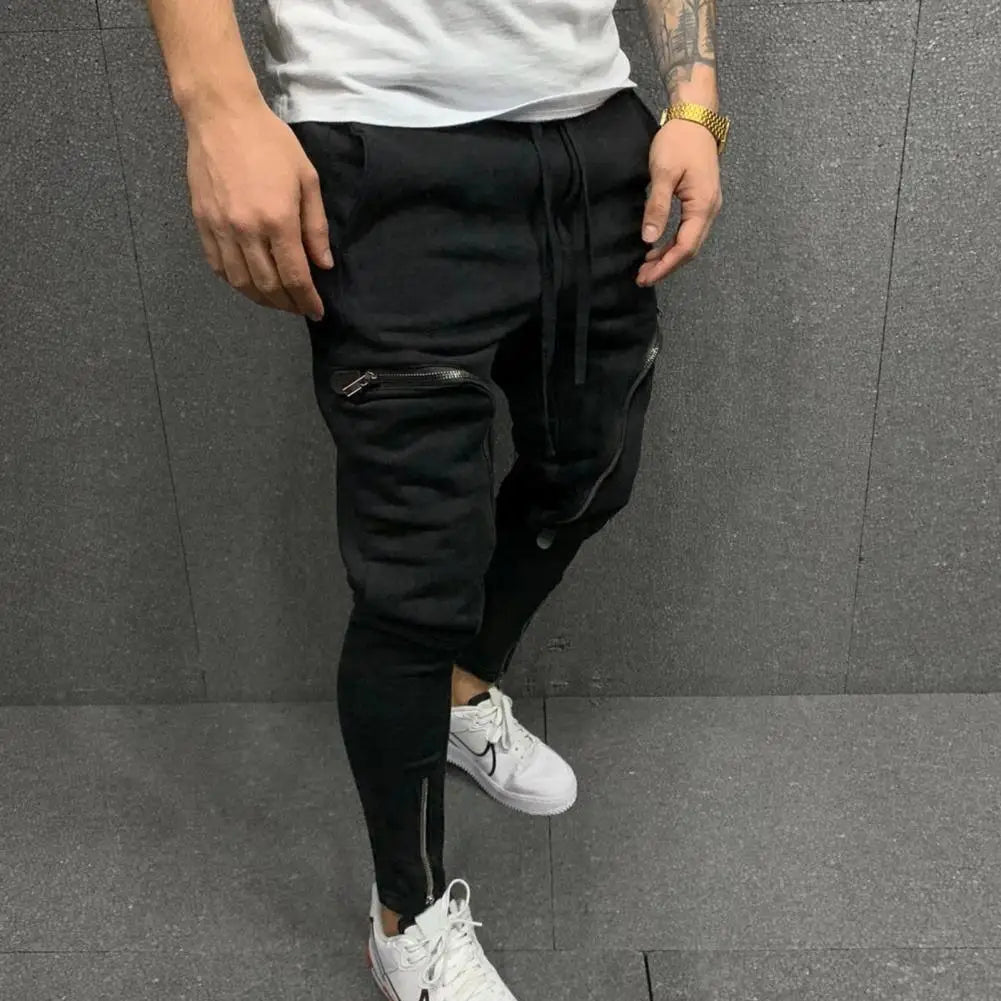 jiaabc Cargo Pants Men Fashion Solid Color Drawstring Casual Multi Zippers Pockets Trousers Hip Hop Style Men Harem Pants Streetwear