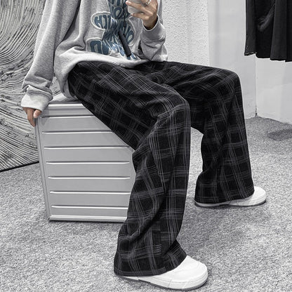 jiaabc Autumn Corduroy Pants Men Fashion Retro Casual Plaid Pants Men Streetwear Hip Hop Loose Straight Trousers Male Large Size S-5XL