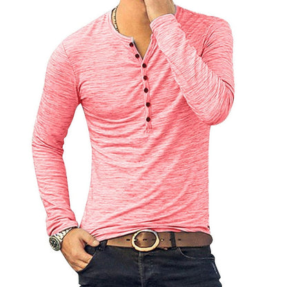 Men Tee Shirt V-neck Long Sleeve Tee&Tops Stylish Slim Buttons T-shirt Autumn Casual Solid Male Clothing Plus Size 3XL