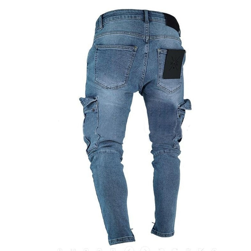 jiaabc Autumn Men Jeans Casual Pants New Fashion Frayed Slim Fit Long Denim Pants Hole Jeans