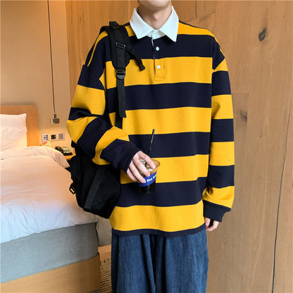 jiaabc Autumn Lapel Hoodie Men's Fashion Hit Color Casual Striped Hoodies Mens Streetwear Loose Hip-hop Pullover Sweatshirt Men Hoody