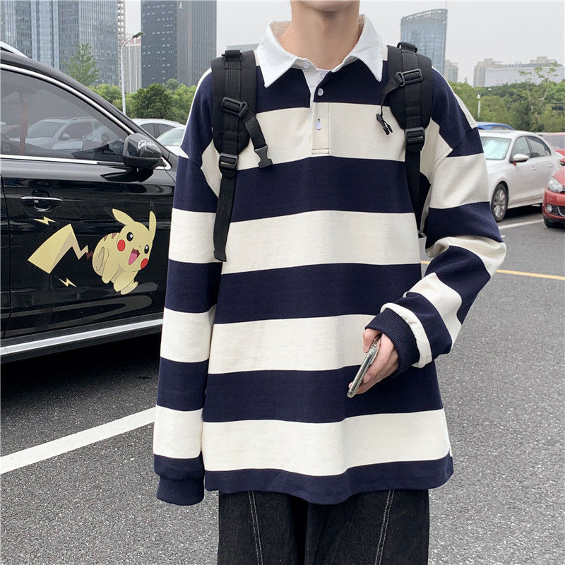 jiaabc Autumn Lapel Hoodie Men's Fashion Hit Color Casual Striped Hoodies Mens Streetwear Loose Hip-hop Pullover Sweatshirt Men Hoody