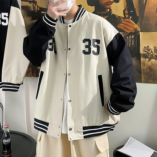 jiaabc Men Jackets Patchwork Single Breasted Baseball Bomber Coat BF Spring Fashion Rid Sleeve Jacket Loose M-3XL Pilot Streetwear New