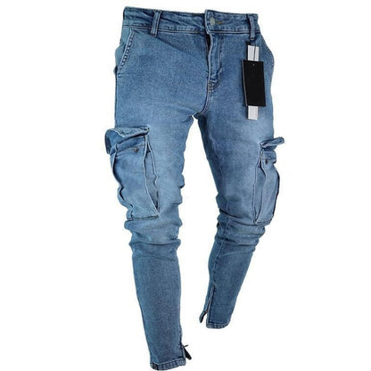 jiaabc Autumn Men Jeans Casual Pants New Fashion Frayed Slim Fit Long Denim Pants Hole Jeans