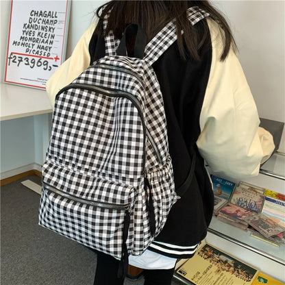 School Backpacks Plaid Pattern Women's Backpack Fashion College Students School Bags for Girls Teenager Casual Female Schoolbag