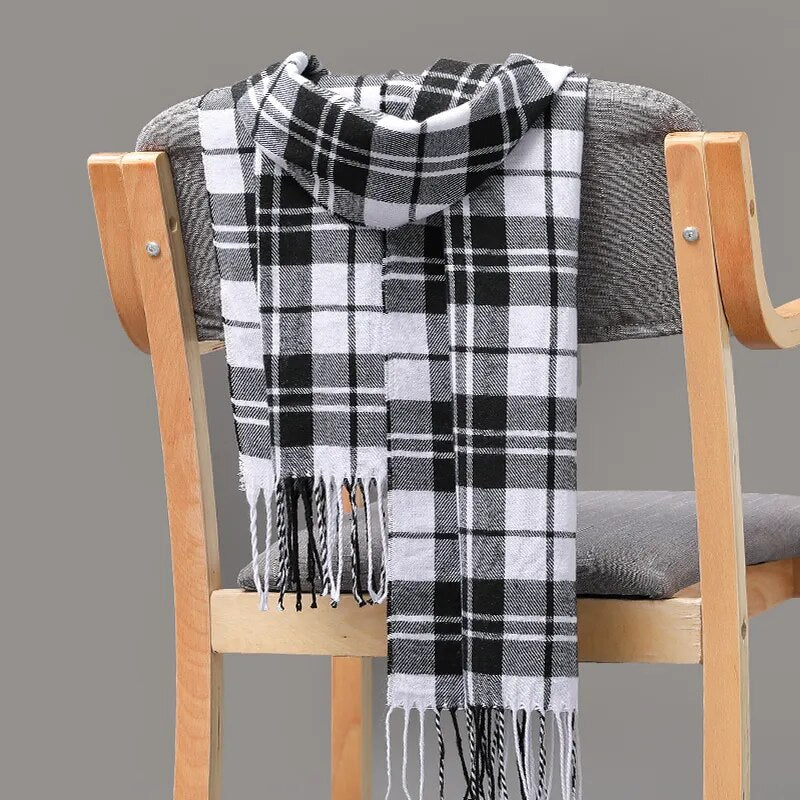 jiaabc 185*35cm outdoor Plaid Winter Scarf Women men unisex shalw Warm wrap muffler muffler Fashion Cashmere hijab pashmina tassels