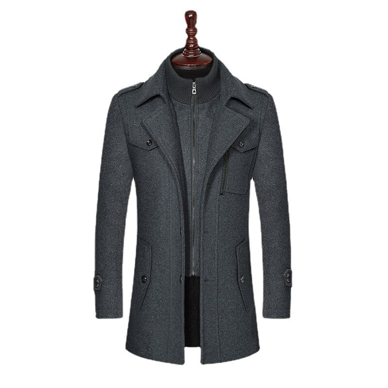 Fashion Winter Mens Wool Blends Double Collar Thick Jacket Single Breasted Trench Coat Men Size M-3Xl Brand Outdoor Warm Soft