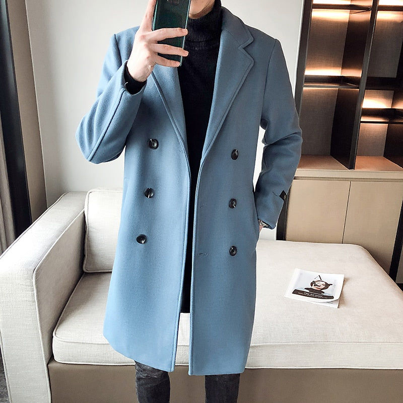 jiaabc New Luxury Business Long Slim Fit Men Trench Coat Winter Thick Warm Double Breasted Wool Coats Fashion Men Coats Streetwear