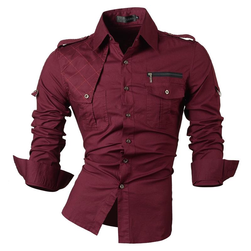 jiaabc Spring Autumn Features Shirts Men Casual Shirt Long Sleeve Male Shirts Zipper Decoration (No Pockets)