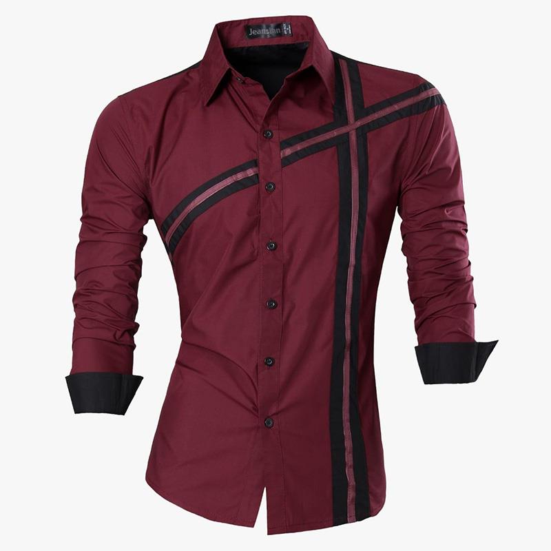 jiaabc Spring Autumn Features Shirts Men Casual Shirt Long Sleeve Male Shirts Zipper Decoration (No Pockets)