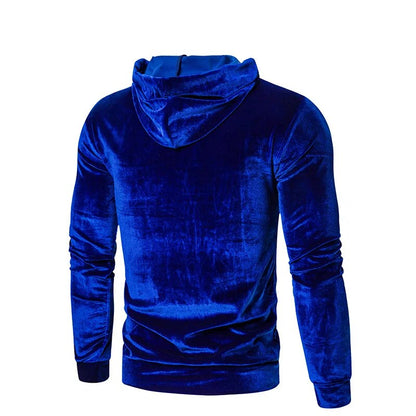 jiaabc Royal Blue Velvet Velour Hooded Sweatshirt Men Autumn New Casual Hip Hop Mens Hoodies Sweatshirts Sweat Homme Streetwear