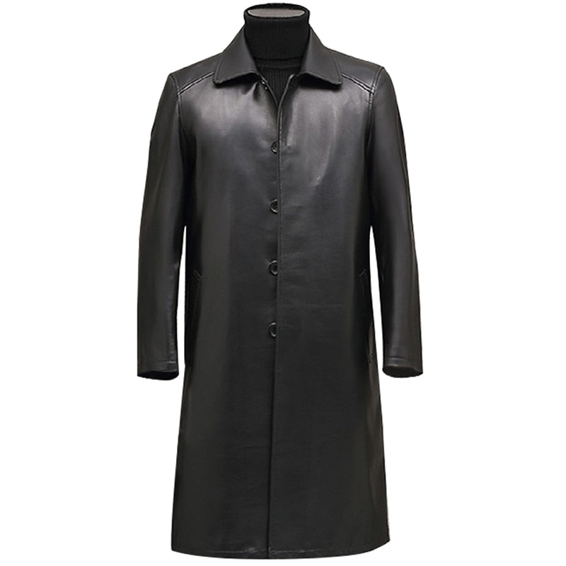 jiaabc Autumn Long Black Faux Leather Trench Coat for Women Long Sleeve Single Breasted Luxury British Style Fashion