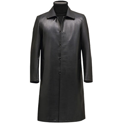 jiaabc Autumn Long Black Faux Leather Trench Coat for Women Long Sleeve Single Breasted Luxury British Style Fashion