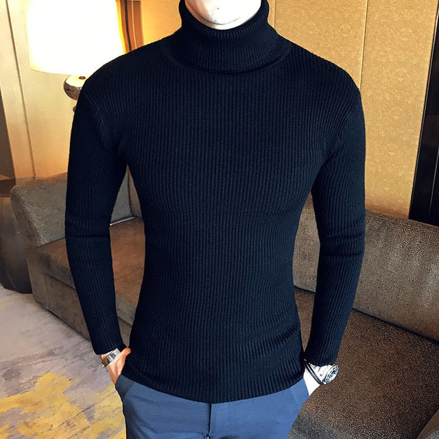 Brand Men Turtleneck Sweaters and Pullovers New Fashion Knitted Sweater Winter Men Pullover Homme Wool Casual Solid Clothes