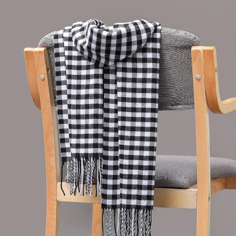 jiaabc 185*35cm outdoor Plaid Winter Scarf Women men unisex shalw Warm wrap muffler muffler Fashion Cashmere hijab pashmina tassels