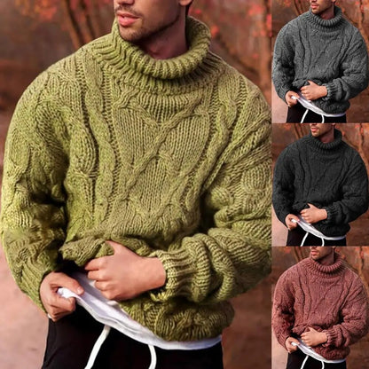 jiaabc Men's Sweater Fashion Twist Braid Autumn Winter Knit Sweater Solid Color Cotton Warm Slim Fit Turtle-Neck Jumper Pullover свитер