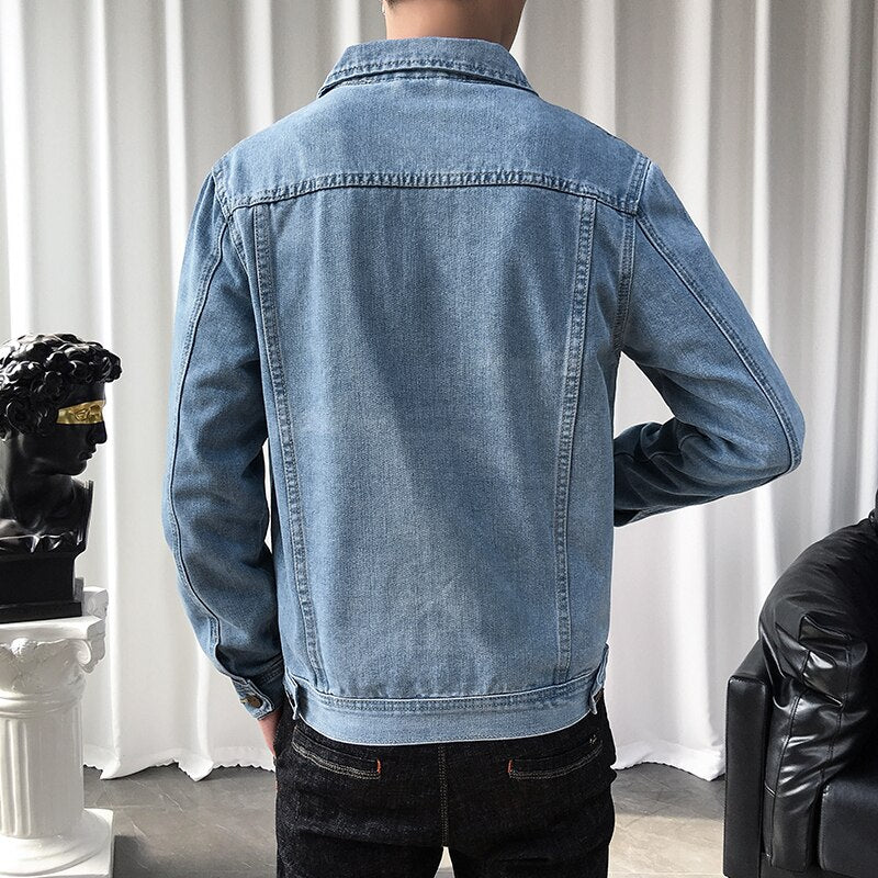 New Solid Casual Cotton Denim Jacket  Men Plus Size M-5XL  Lapel Single Breasted Jeans Jacket Men Autumn Slim Fit Jackets