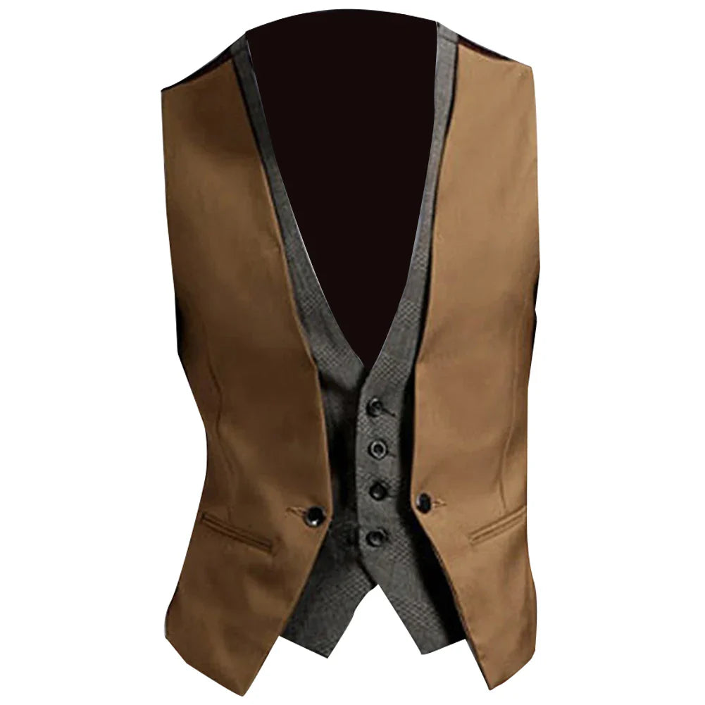 jiaabc Men Formal Waistcoat Vest Business Solid Color Single Button Vest gilet Fake Two-pieces V Neck Casual S-lim chalecos para hombre