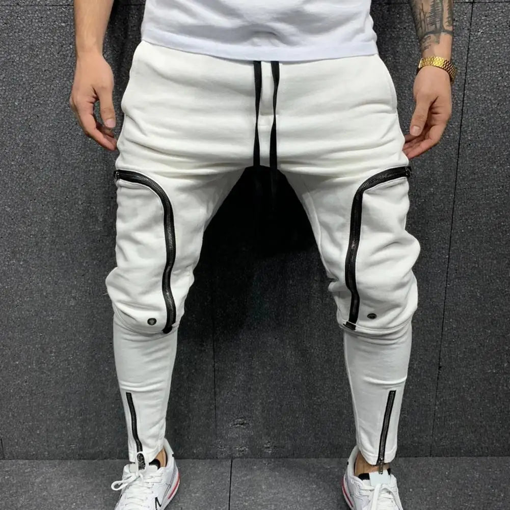 jiaabc Cargo Pants Men Fashion Solid Color Drawstring Casual Multi Zippers Pockets Trousers Hip Hop Style Men Harem Pants Streetwear