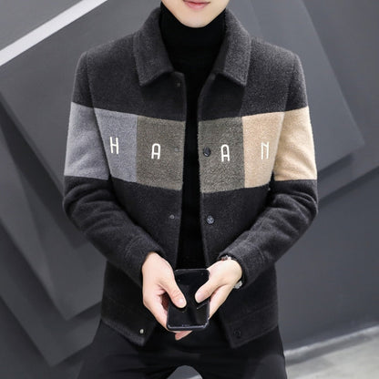 jiaabc Winter Wool Blends Jacket Men Short Casual Business Trench Coat Slim Stitching Windbreaker Social Streetwear Overcoat