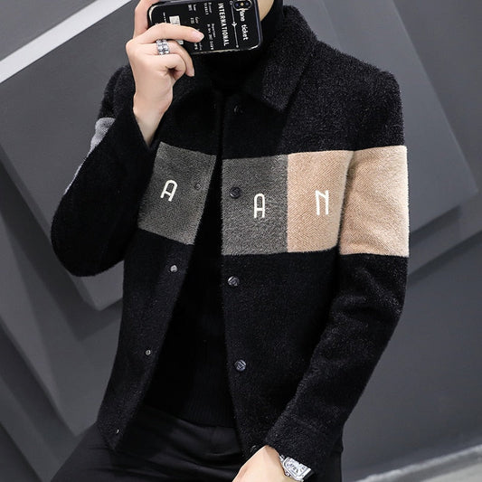 jiaabc Winter Wool Blends Jacket Men Short Casual Business Trench Coat Slim Stitching Windbreaker Social Streetwear Overcoat