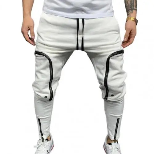 jiaabc Cargo Pants Men Fashion Solid Color Drawstring Casual Multi Zippers Pockets Trousers Hip Hop Style Men Harem Pants Streetwear