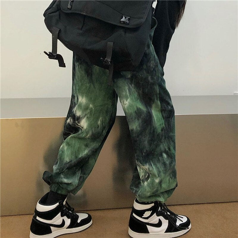 jiaabc Hip Hop Tie Dye Pants Men's Fashion Casual Retro Corduroy Pants Men Streetwear Korean Loose Straight Wide Legs Pants Mens M-XL