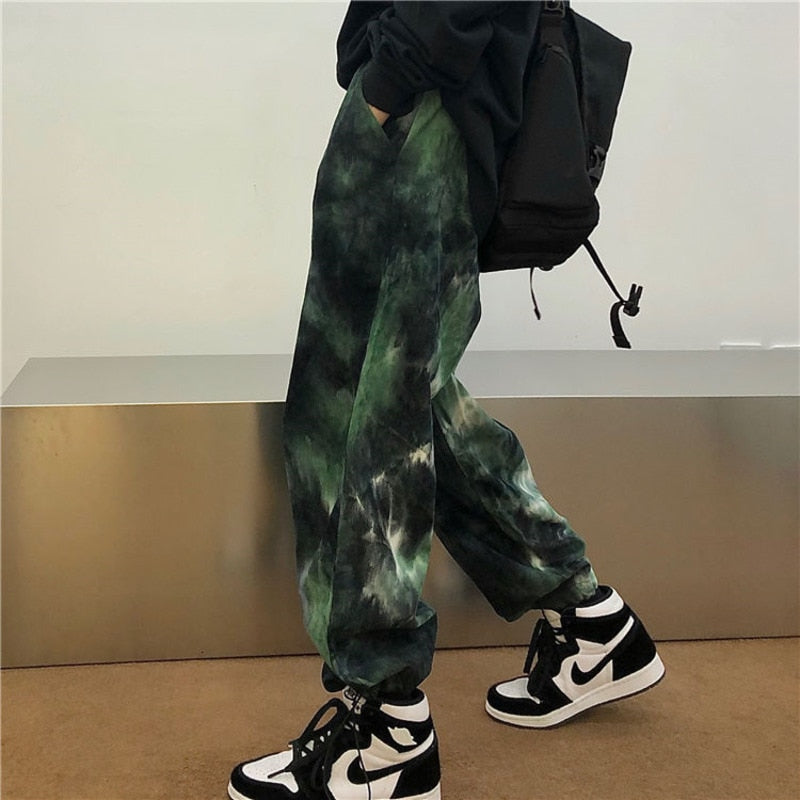 jiaabc Hip Hop Tie Dye Pants Men's Fashion Casual Retro Corduroy Pants Men Streetwear Korean Loose Straight Wide Legs Pants Mens M-XL