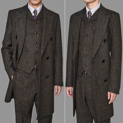 Fashion Mens Suits Tweed three-Piece Suit Tweed Vintage Business Jacket Vest and Pants Custom Wedding Tuxedos New in winter