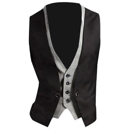 jiaabc Men Formal Waistcoat Vest Business Solid Color Single Button Vest gilet Fake Two-pieces V Neck Casual S-lim chalecos para hombre