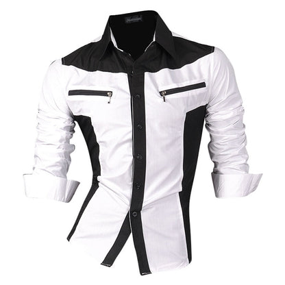 jiaabc Spring Autumn Features Shirts Men Casual Shirt Long Sleeve Male Shirts Zipper Decoration (No Pockets)