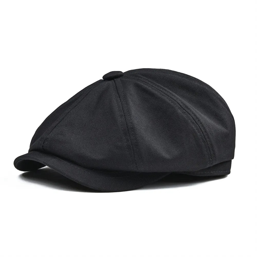 jiaabc Newsboy Cap Men's Twill Cotton Eight Panel Hat Women's Baker Boy Caps Retro Big Large Hats Male Boina Black Beret 003