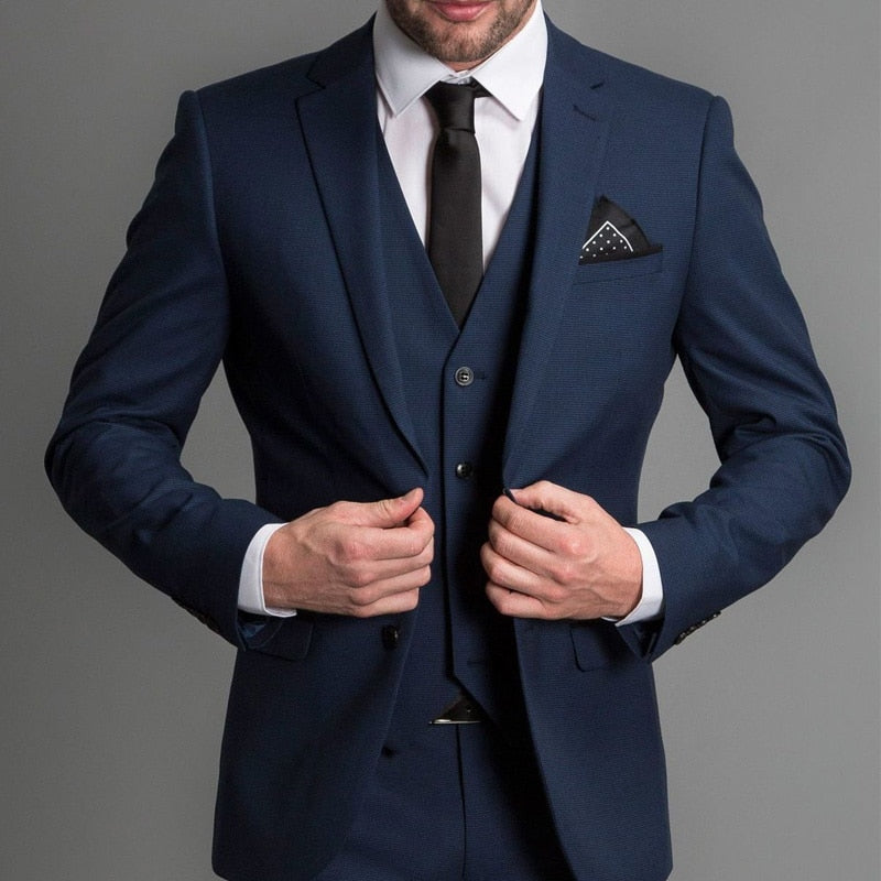 jiaabc Navy Blue Formal Wedding Tuxedo for Gentleman Prom Men Suits Slim Fit 3 Piece American Male Fashion Set Blazer Vest with Pants