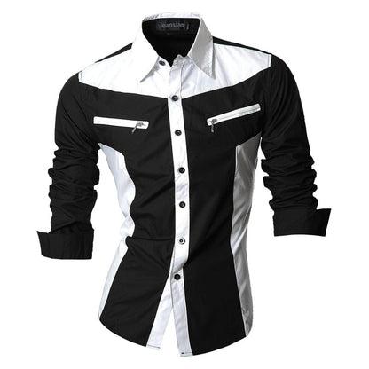 jiaabc Spring Autumn Features Shirts Men Casual Shirt Long Sleeve Male Shirts Zipper Decoration (No Pockets)