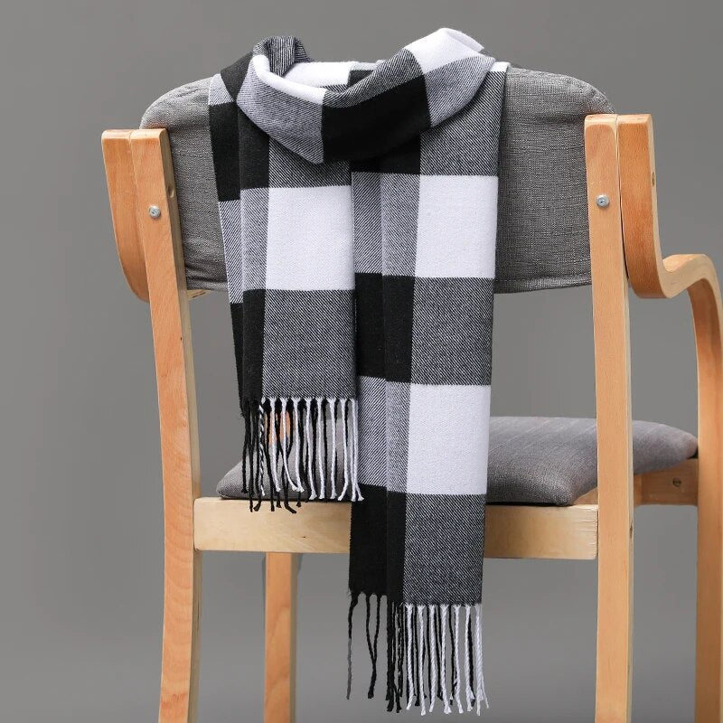 jiaabc 185*35cm outdoor Plaid Winter Scarf Women men unisex shalw Warm wrap muffler muffler Fashion Cashmere hijab pashmina tassels