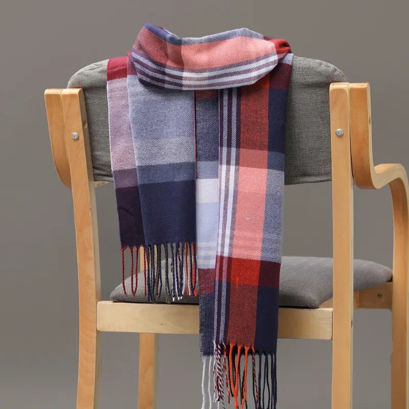 jiaabc 185*35cm outdoor Plaid Winter Scarf Women men unisex shalw Warm wrap muffler muffler Fashion Cashmere hijab pashmina tassels