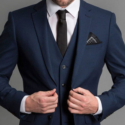 jiaabc Navy Blue Formal Wedding Tuxedo for Gentleman Prom Men Suits Slim Fit 3 Piece American Male Fashion Set Blazer Vest with Pants