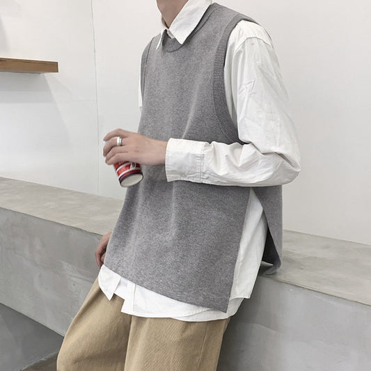 jiaabc Autumn Sweater Vest Men's Fashion O-neck Knitted Pullover Men Loose Korean Vest Knitting Sweaters Mens Clothes M-3XL