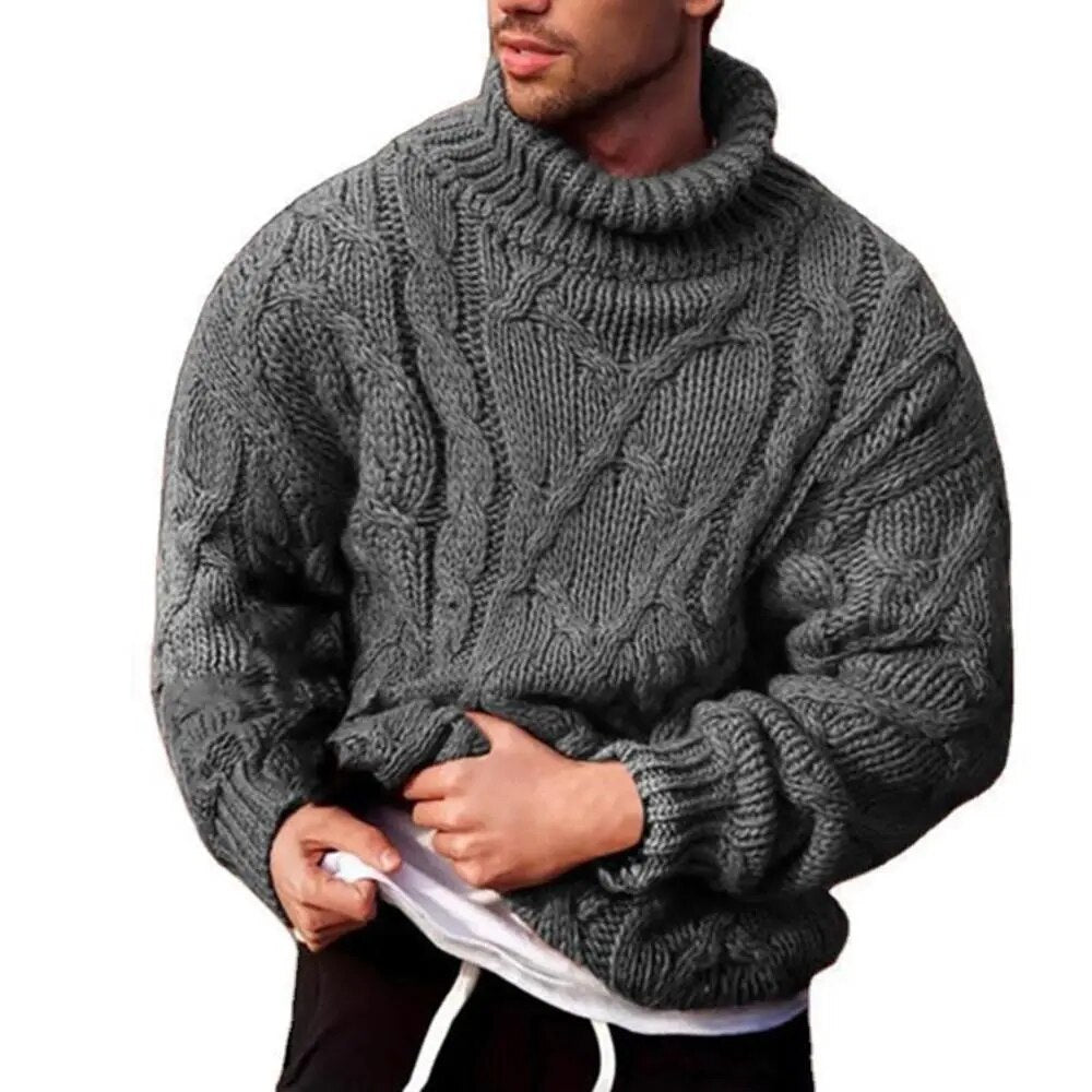 jiaabc Men's Sweater Fashion Twist Braid Autumn Winter Knit Sweater Solid Color Cotton Warm Slim Fit Turtle-Neck Jumper Pullover свитер