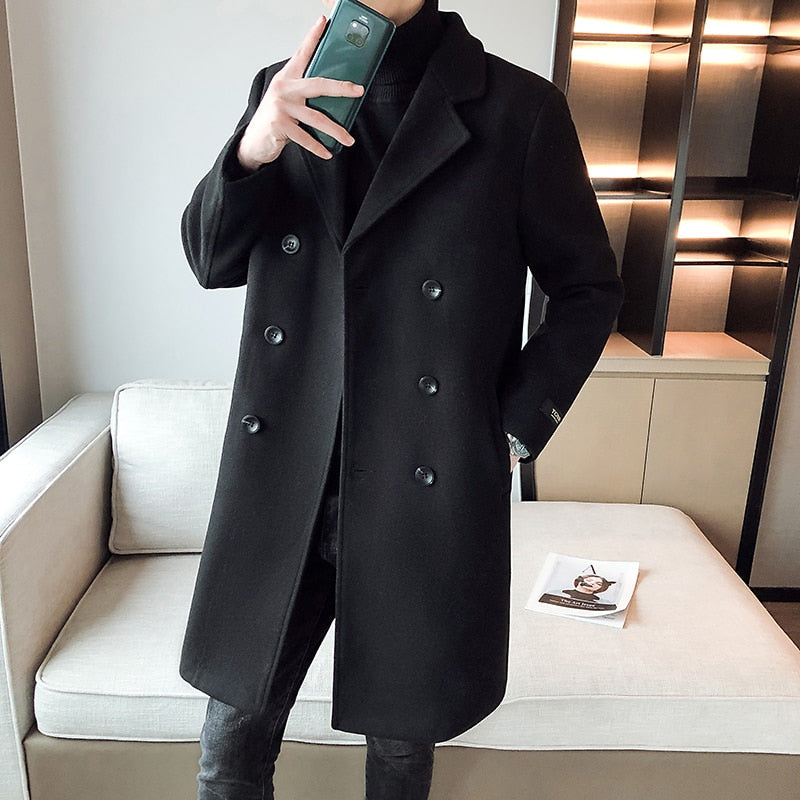 jiaabc New Luxury Business Long Slim Fit Men Trench Coat Winter Thick Warm Double Breasted Wool Coats Fashion Men Coats Streetwear