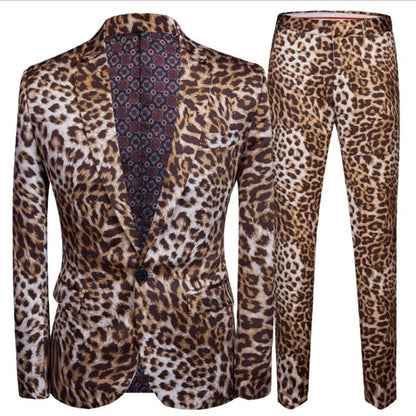 jiaabc Hot Sale Leopard Print Men Suit Blazer Set With Pants Safari Suits For Men Performance DJ Jacket Luxury Singer Star Coat