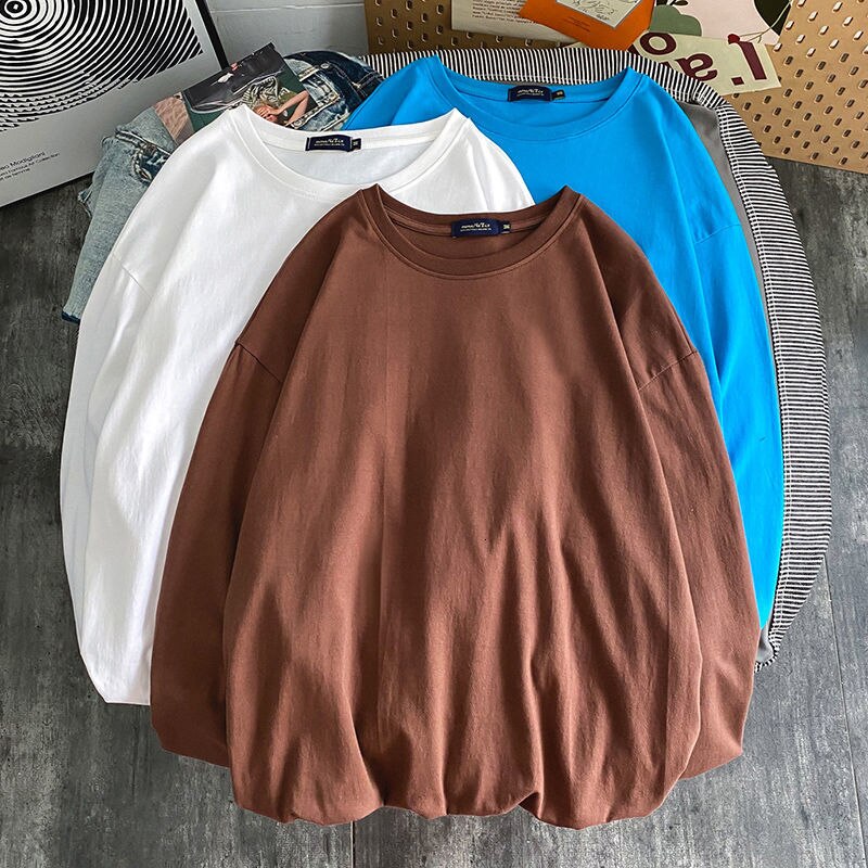 10 Solid Color Women Long Sleeve T shirts Korean Women's Long Sleeve Tees Oversized Woman Casual t-shirt Tops