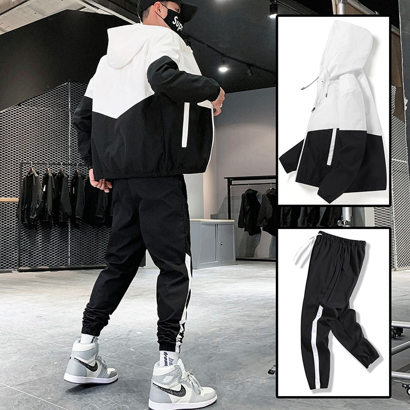 jiaabc Patchwork Hip Hop Casual Men's Sets 2023 Korean Style 2 Piece Sets Clothes Men Streetwear Fitness Male Tracksuit