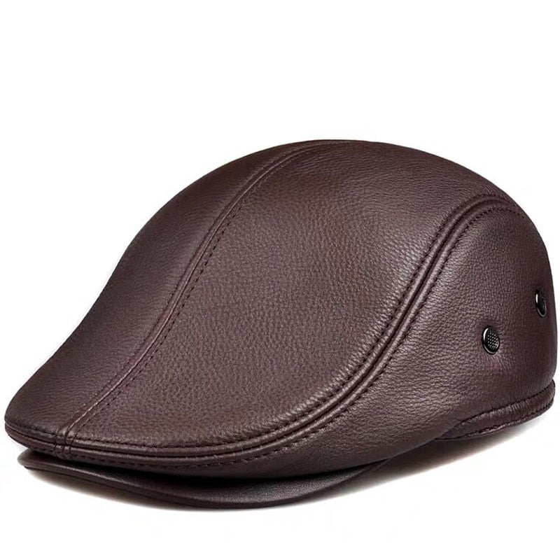 jiaabc Men's outdoor leather hat winter Berets male warm Ear protection cap 100% genuine leather dad hat wholesale Leisure