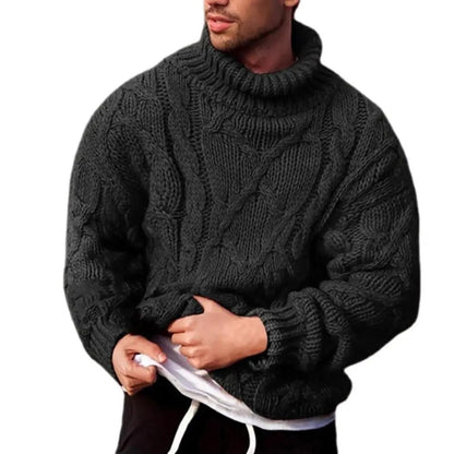 jiaabc Men's Sweater Fashion Twist Braid Autumn Winter Knit Sweater Solid Color Cotton Warm Slim Fit Turtle-Neck Jumper Pullover свитер