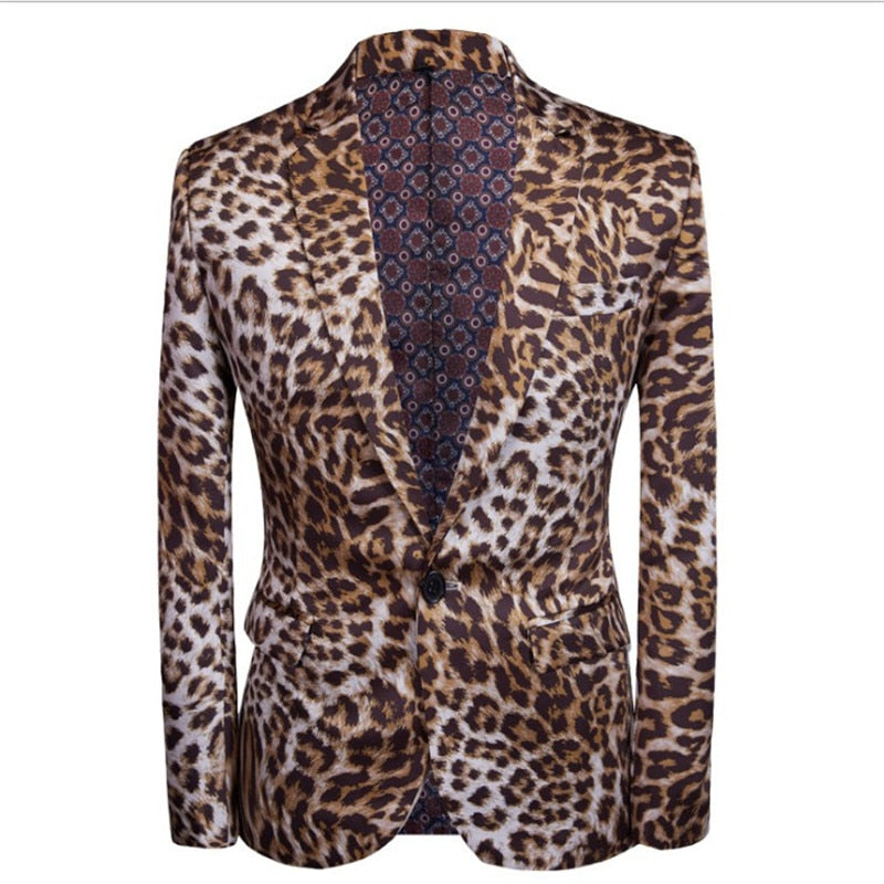 jiaabc Hot Sale Leopard Print Men Suit Blazer Set With Pants Safari Suits For Men Performance DJ Jacket Luxury Singer Star Coat