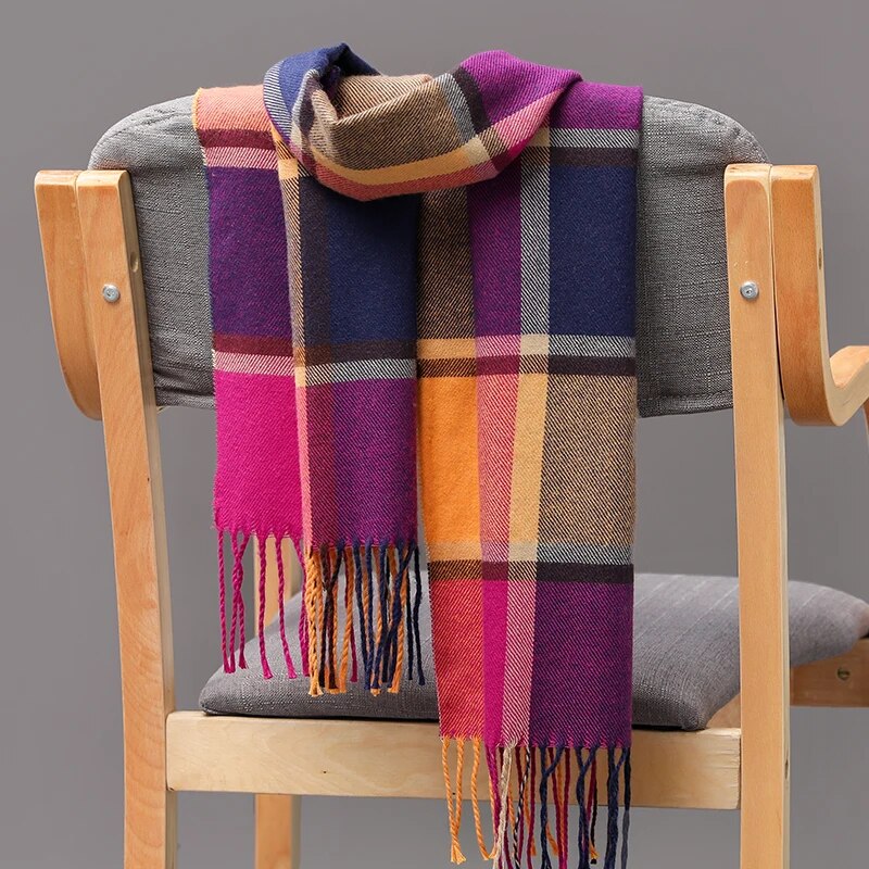 jiaabc 185*35cm outdoor Plaid Winter Scarf Women men unisex shalw Warm wrap muffler muffler Fashion Cashmere hijab pashmina tassels