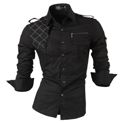 jiaabc Spring Autumn Features Shirts Men Casual Shirt Long Sleeve Male Shirts Zipper Decoration (No Pockets)